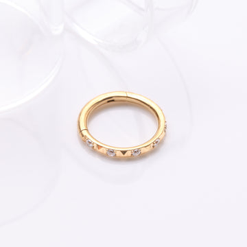 Detail View 1 of Implant Grade Titanium Golden Pyramid Sparkle Studded Geometric Seamless Clicker Hoop Ring-Clear Gem